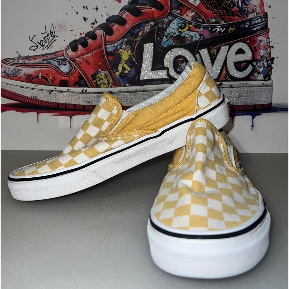Vans Classic Slip-On Women 7.5 Men 6 Yellow Checkerboard Good Canvas Sneaker